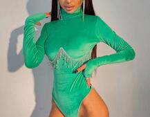 Оксамитовий боді-гольф, декорований бахромою зі страз | PUSHKA SHOP