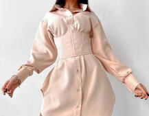 Платье-рубашка с корсетом на косточках со шнуровкой Платье-рубашка с корсетом на косточках со шнуровкой | PUSHKA SHOP