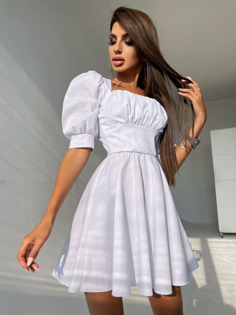 Платье с объемными рукавами из хлопка Платье с объемными рукавами из хлопка | PUSHKA SHOP