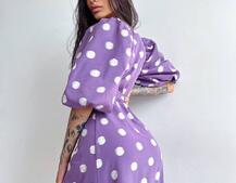 Платье миди в горох с запахом и объемными рукавами  | PUSHKA SHOP