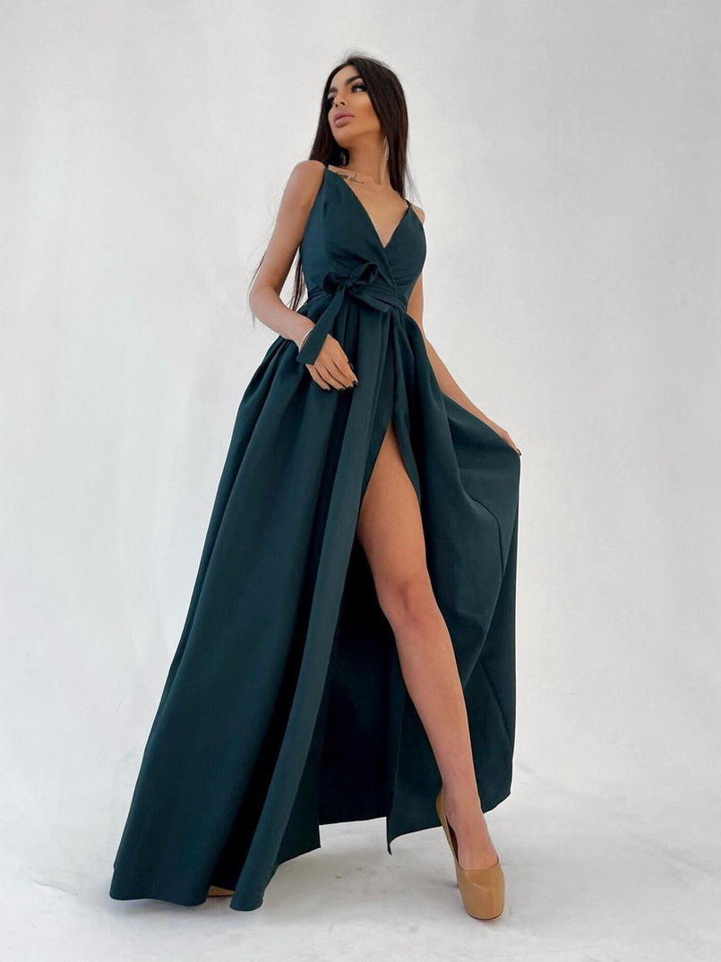 Платье макси с разрезом на юбке и запахом на груди   | PUSHKA SHOP