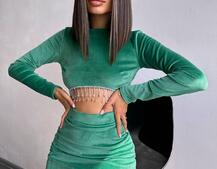 Оксамитовий комплект, декорований бахромою зі страз Оксамитовий комплект, декорований бахромою зі страз | PUSHKA SHOP