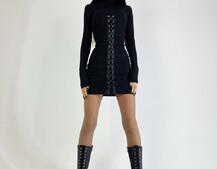 Платье в рубчик со шнуровкой  | PUSHKA SHOP