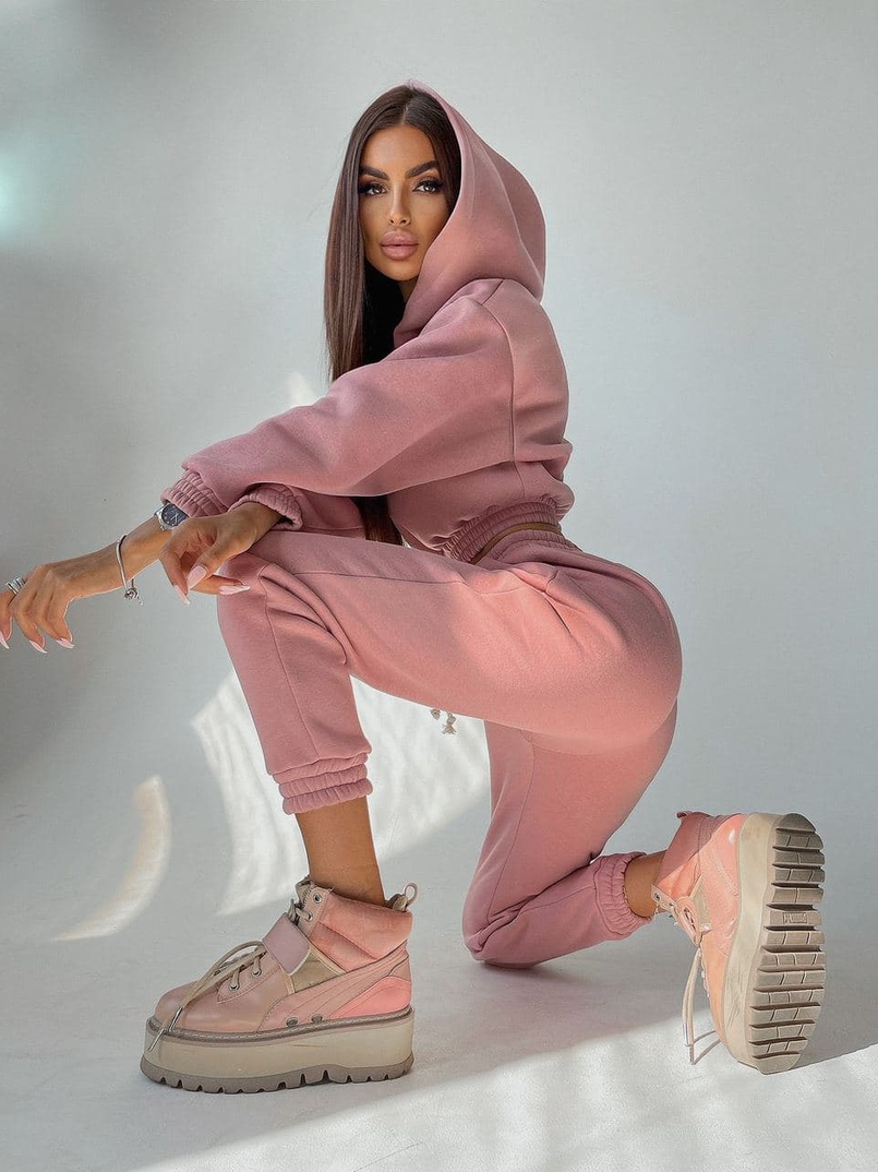 Тёплый базовый костюм на флисе с объемными капюшоном  Тёплый базовый костюм на флисе с объемными капюшоном  | PUSHKA SHOP