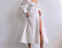 Муслінова сукня -міді з розрізом на ніжці Муслінова сукня -міді з розрізом на ніжці | PUSHKA SHOP