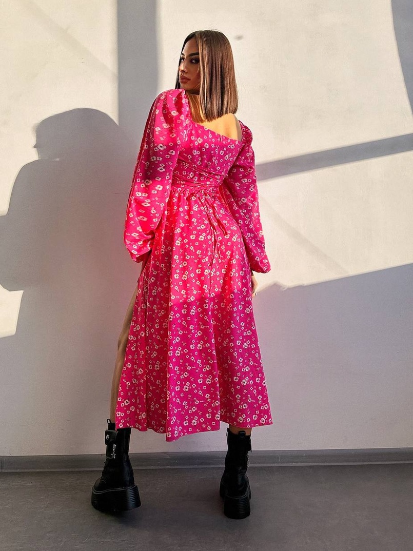 Улюблена сукня-міді зі шнурівкою на талії  | PUSHKA SHOP