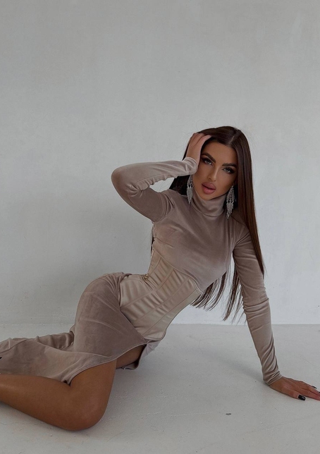 Оксамитова сукня міді з розрізом + атласний корсет | PUSHKA SHOP