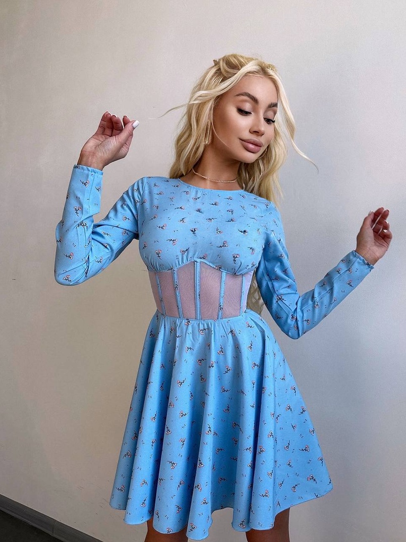 Корсетна сукня з пишною спідницею в квітковий Принт  Корсетна сукня з пишною спідницею в квітковий Принт  | PUSHKA SHOP