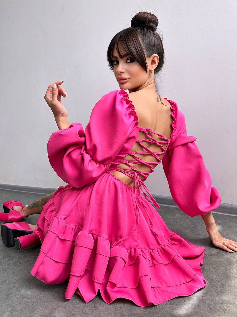 Сукня з воланами та шнурівкою  по спинці | PUSHKA SHOP