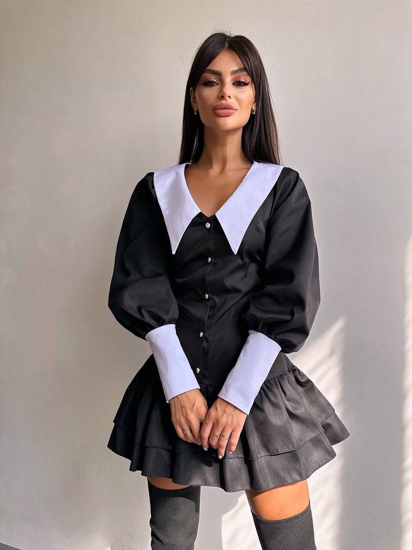 Котонова сукня з рюшами на гудзиках зі шнурівкою на спинці | PUSHKA SHOP