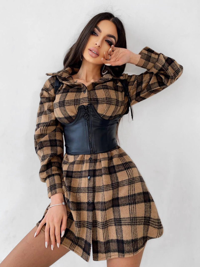 Тёплое байковое платье-рубашка в клетку Тёплое байковое платье-рубашка в клетку | PUSHKA SHOP