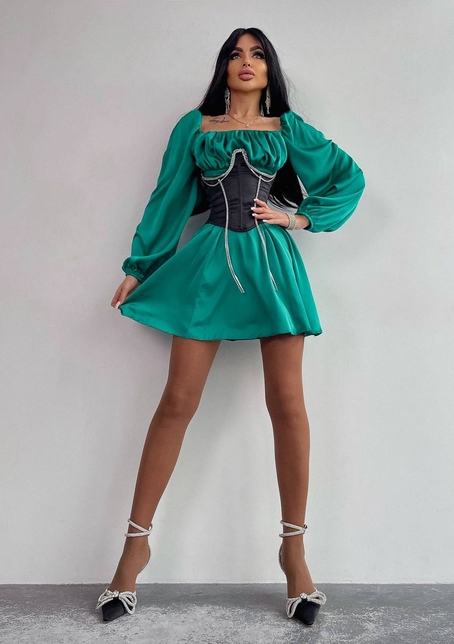 Приталена сукня з шовку  + корсет декорований стразами  Ручна робота  | PUSHKA SHOP