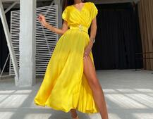 Шелковое платье-миди с широким поясом  Шелковое платье-миди с широким поясом  | PUSHKA SHOP