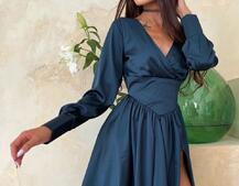 Шелковое платье  с разрезом  + корсет из эко-кожи | PUSHKA SHOP