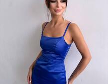 Атласна сукня декорована бахромою зі страз  | PUSHKA SHOP