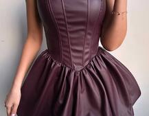 Корсетна сукня з еко-шкіри зі спідницею-балоном | PUSHKA SHOP