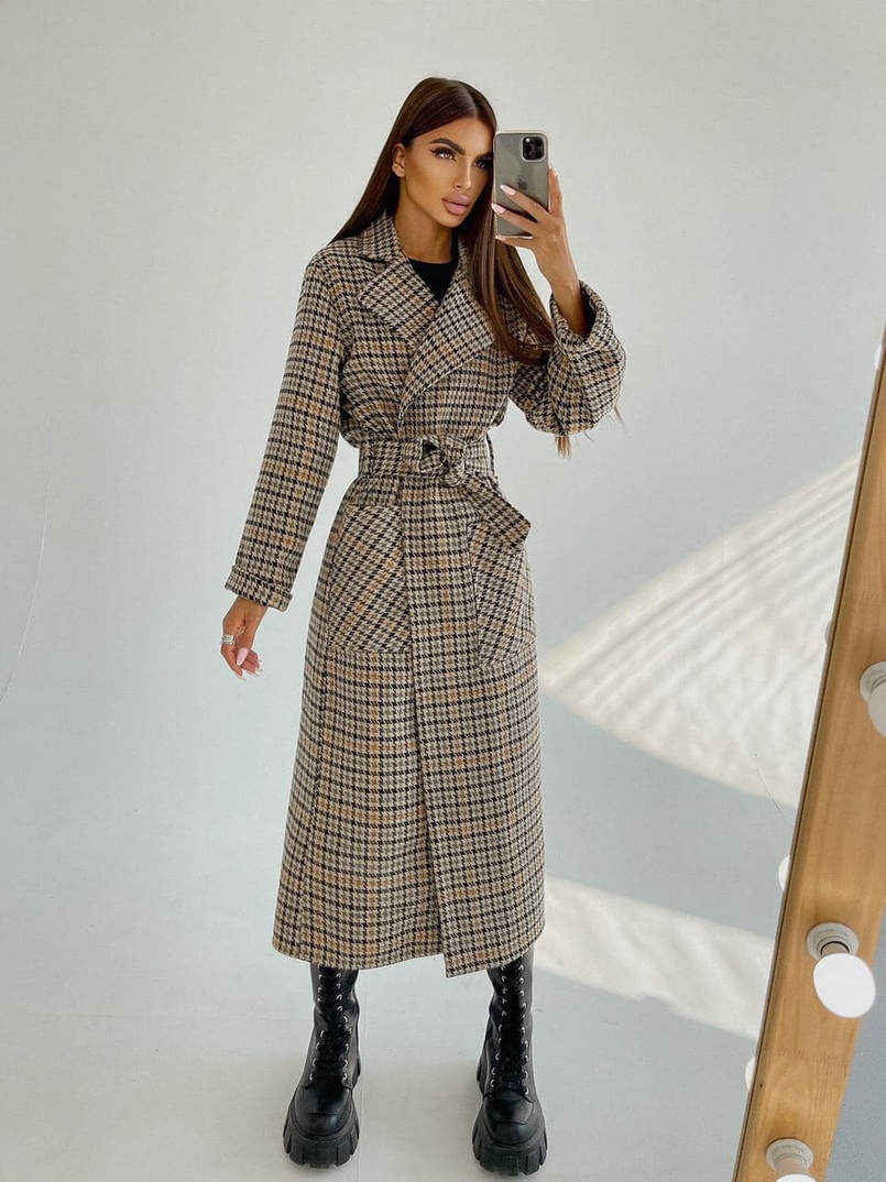 Кашемировое пальто в клетку на подкладке Кашемировое пальто в клетку на подкладке | PUSHKA SHOP