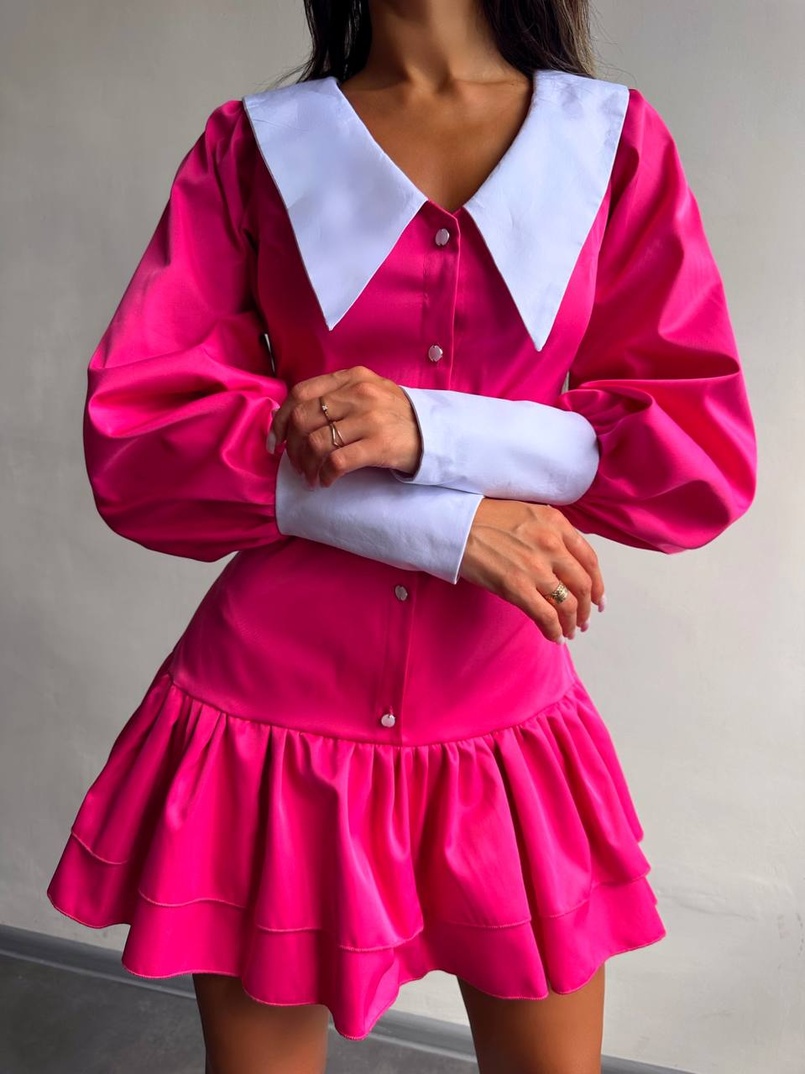 Котонова сукня з рюшами на гудзиках зі шнурівкою на спинці | PUSHKA SHOP