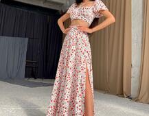 Цветочный комплект: топ с завязками на груди + юбка-макси с разрезом  | PUSHKA SHOP