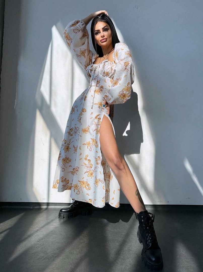 Сукня міді з квітковим принтом  | PUSHKA SHOP