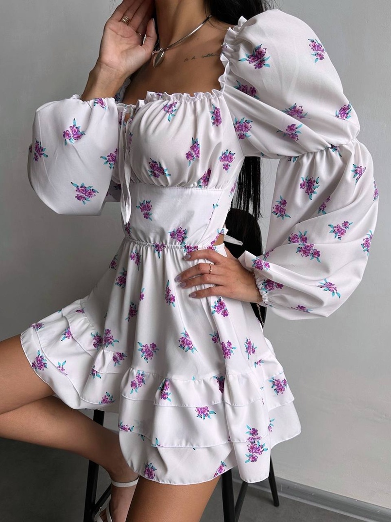 Сукня з квітковим принтом з воланами на ґудзиках  Сукня з квітковим принтом з воланами на ґудзиках  | PUSHKA SHOP