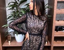 Коктейльное облегающее платье декорированное узором из пайеток Коктейльное облегающее платье декорированное узором из пайеток | PUSHKA SHOP