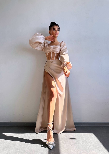 Комплект: корсет, декорований стразами   + спідниця максі з драпіруванням  | PUSHKA SHOP