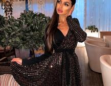 Комбинированное блестящее платье с запахом на груди Комбинированное блестящее платье с запахом на груди | PUSHKA SHOP