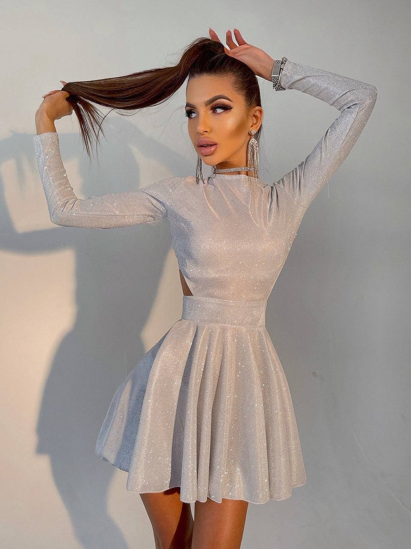 Блискуча сукня міні з відкритою спиною  Блискуча сукня міні з відкритою спиною  | PUSHKA SHOP