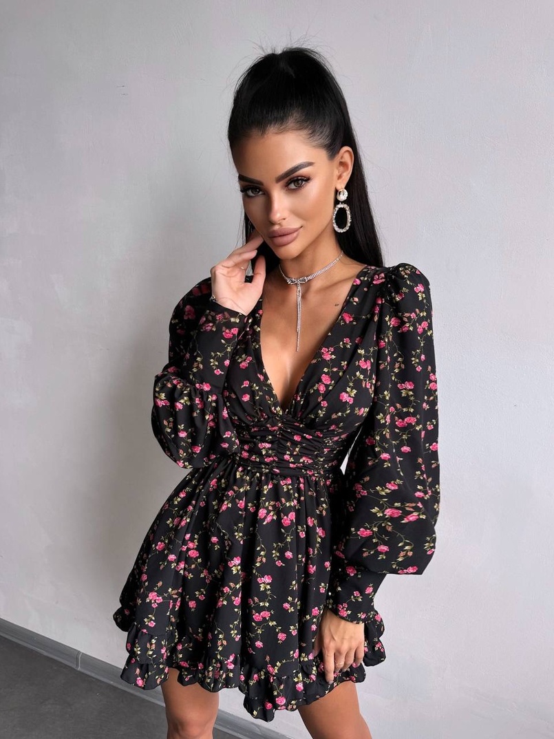 Сукня міні з пишною спідницею та драпіруванням на талії | PUSHKA SHOP