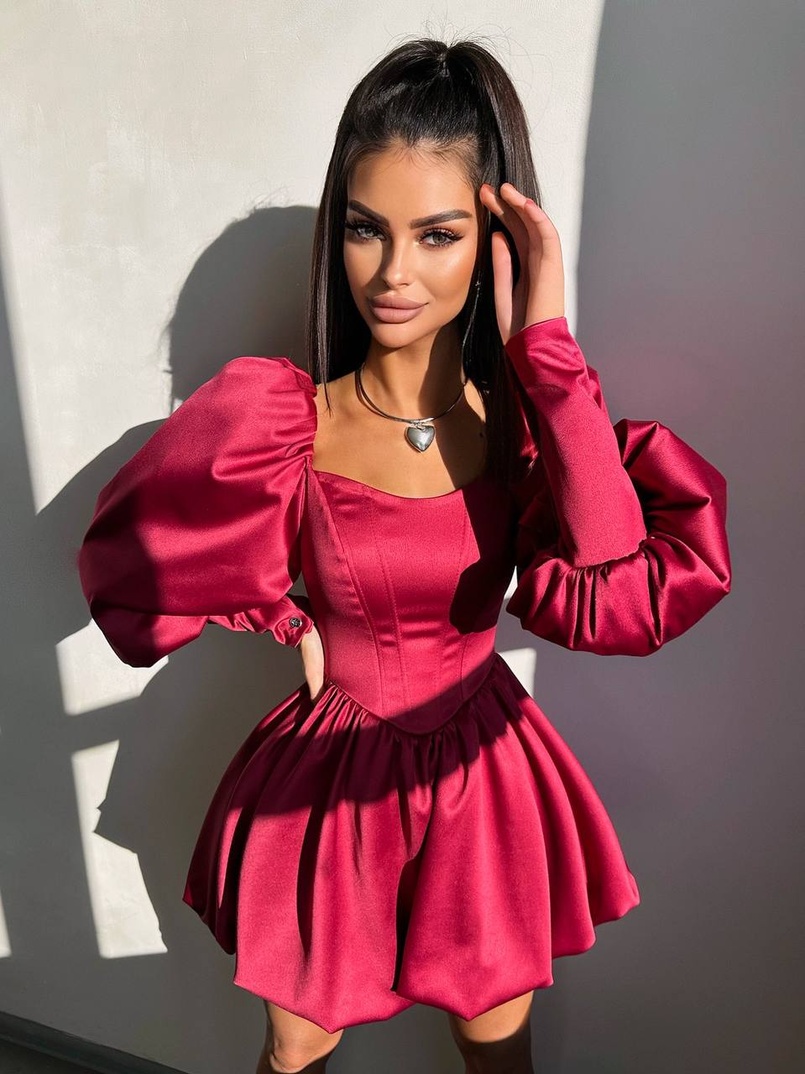 Сукня з обʼємними рукавами та спідницею балоном  | PUSHKA SHOP