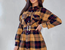 Кашемировое платье-рубашка в клетку | PUSHKA SHOP