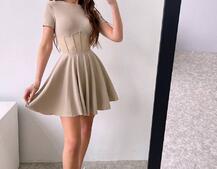 Сукня-міні  з елементами корсету  та спідницею солнцем | PUSHKA SHOP