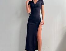 Трикотажна сукня поло з розрізом | PUSHKA SHOP