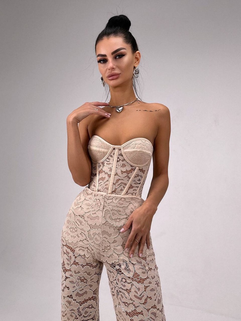 Комплект: мереживний корсет бюстьє + штани + піджак  | PUSHKA SHOP