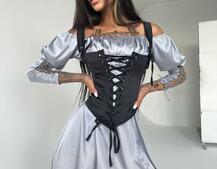 Шелковое платье + атласный корсет на шнуровке Шелковое платье + атласный корсет на шнуровке | PUSHKA SHOP