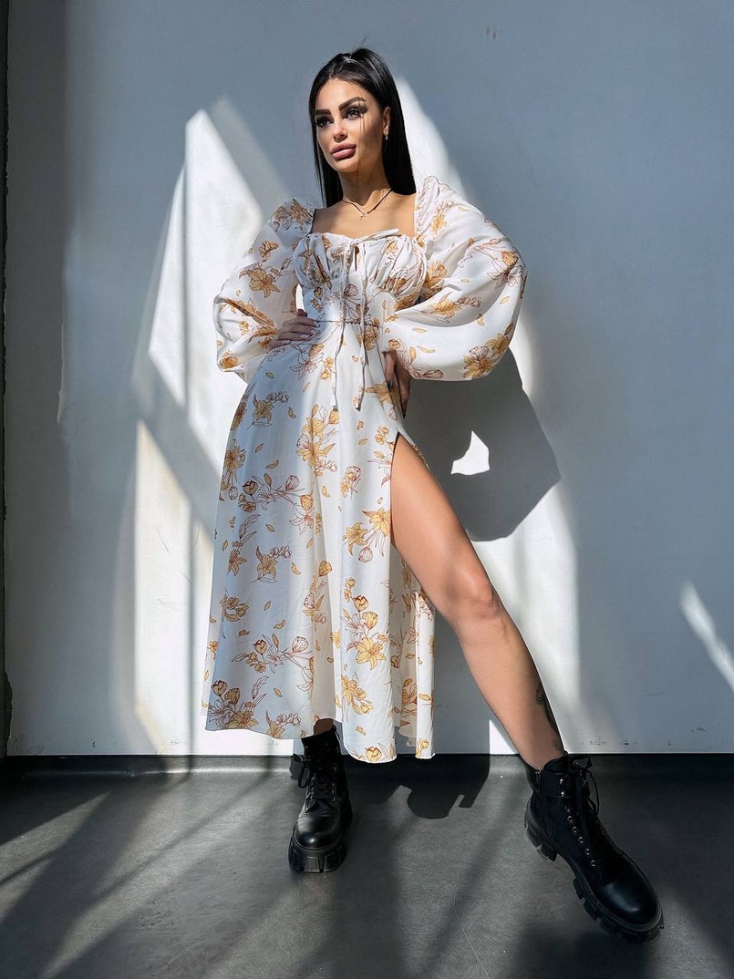 Сукня міді з квітковим принтом  | PUSHKA SHOP