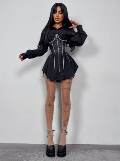 Приталена сорочка + корсет декорований стразами Ручна робота Приталена сорочка + корсет декорований стразами Ручна робота | PUSHKA SHOP