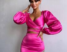 Атласний комплект, декорований бахромою зі страз | PUSHKA SHOP