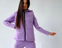 Лавандовый комплект тройка: Свитшот, джоггеры и желетка | PUSHKA SHOP