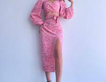 Квітковий комплект: топ із зав'язками на талії + спідниця міді з розрізом Квітковий комплект: топ із зав'язками на талії + спідниця міді з розрізом | PUSHKA SHOP