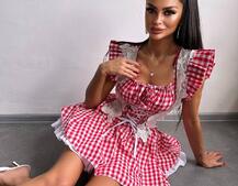 Сукня в клітинку декорована мереживом  | PUSHKA SHOP