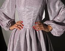 Сяюча корсетна сукня з пишною подвійною спідницею та об‘ємними рукавами Сяюча корсетна сукня з пишною подвійною спідницею та об‘ємними рукавами | PUSHKA SHOP