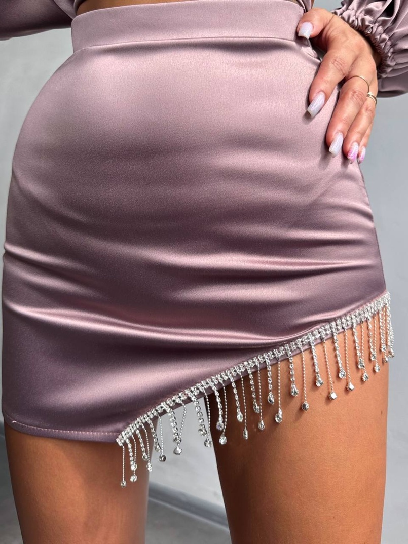 Атласний комплект, декорований бахромою зі страз | PUSHKA SHOP