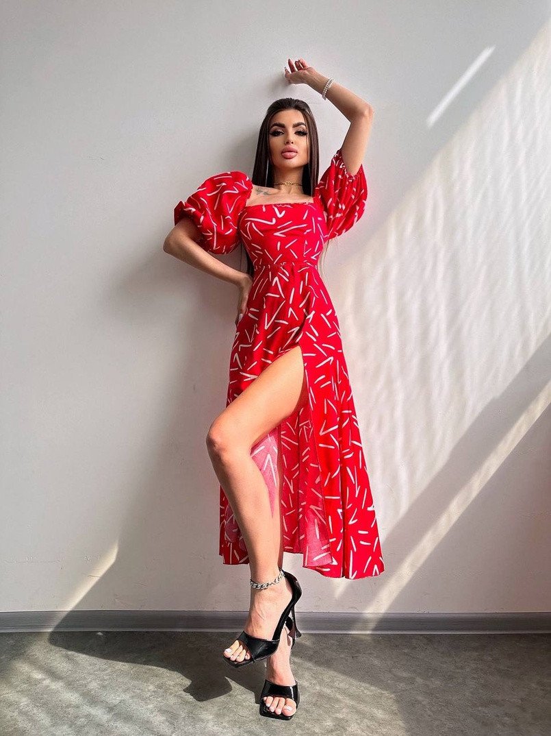 Сукня -міді зі шнурівкою на спинці та розрізом на ніжці | PUSHKA SHOP