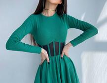 Приталена сукня з корсетною вставкою та спідницею-сонцем | PUSHKA SHOP