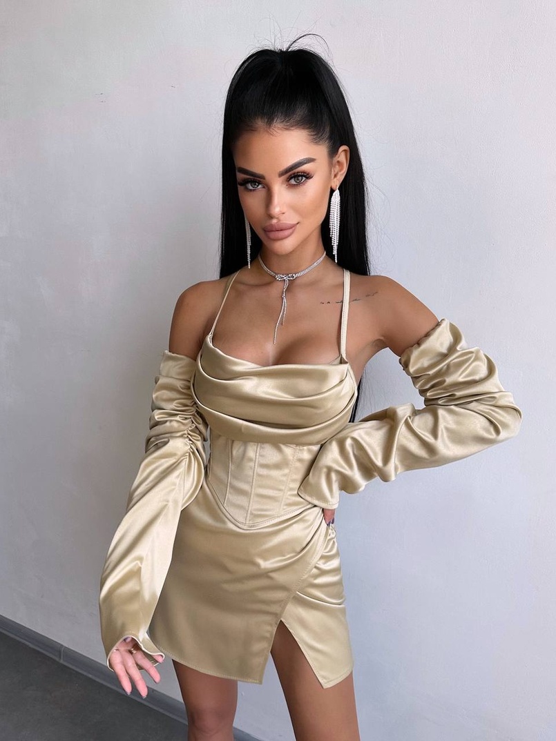 Комплект: корсет з рукавами    + спідниця міні з драпіруванням   | PUSHKA SHOP