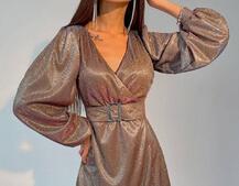 Блестящее платье с широким поясом   | PUSHKA SHOP