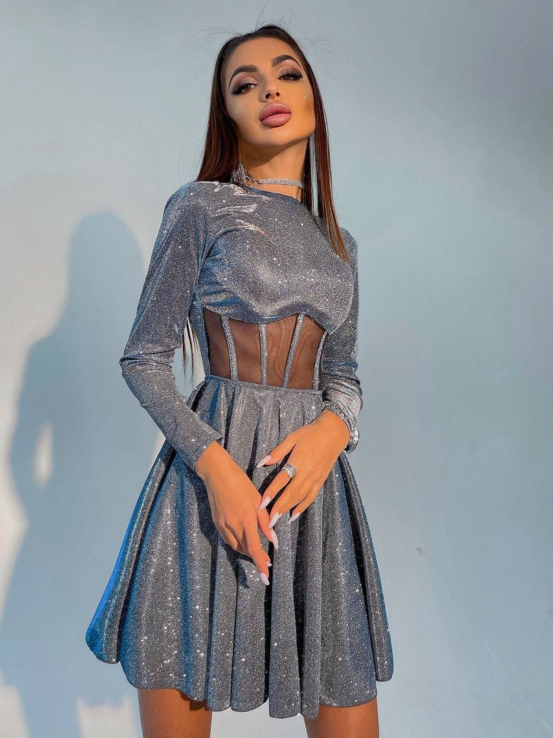 Приталена блискуча сукня з корсетною вставкою та пишною спідницею-сонцем | PUSHKA SHOP