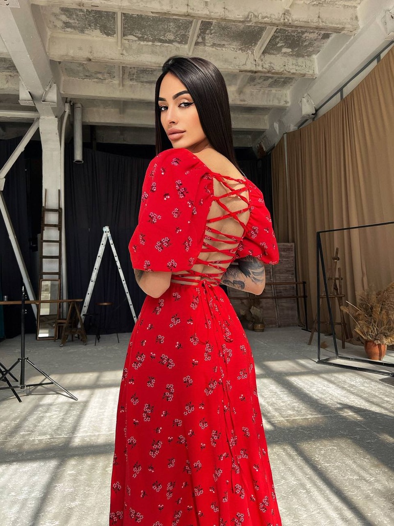 Платье миди со шнуровкой на спинке  Платье миди со шнуровкой на спинке  | PUSHKA SHOP